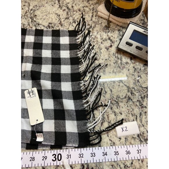 Buffalo Check Scarf Black & White 68"x13" | Fringe Grunge Minimalist (Flawed) - Picture 7 of 9